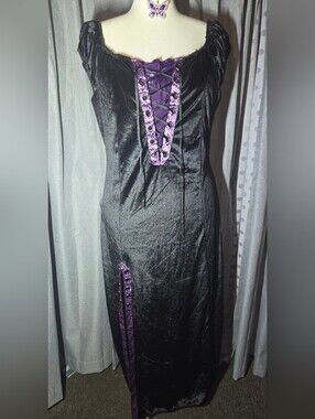 SPIRIT PLUS Velvet Witches' Lace-Up Maxi Dress (Costume) w/ Purple Trim 1x *Flaw
